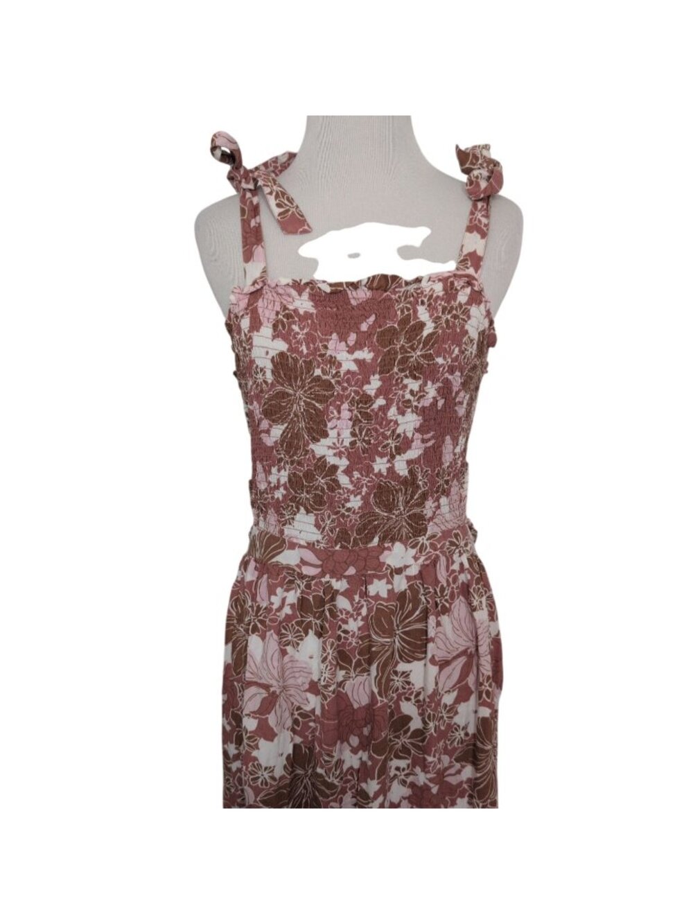 Japna Floral Cut Out Maxi Dress Womens Size XL Pink Smocked Tiered Boho Cottage - Picture 2 of 9